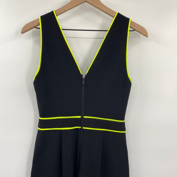 Alice + Olivia Jeri Jumpsuit Neon Striped V Neck Sleeveless Black Lime Green 0 - Picture 5 of 9